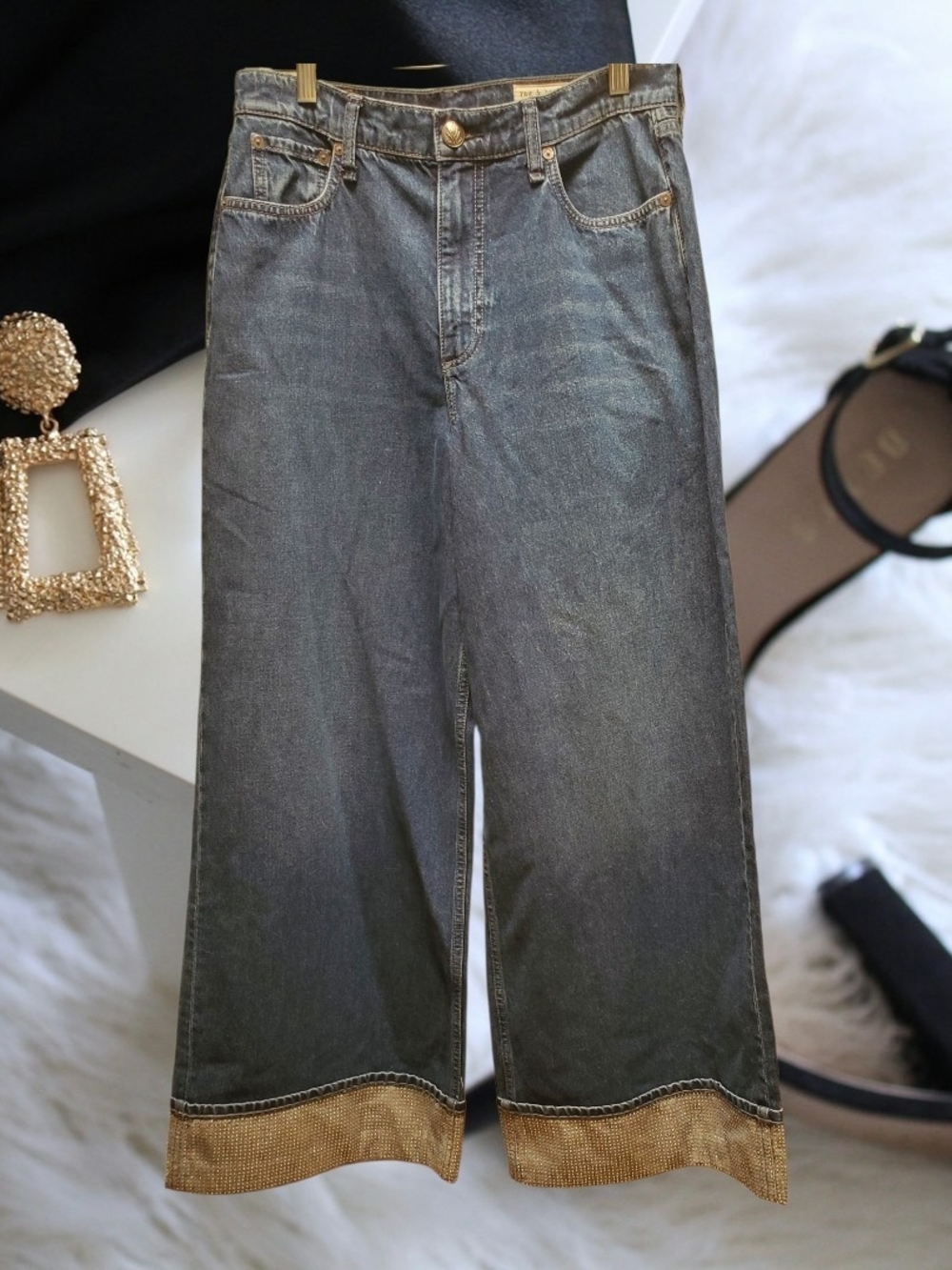 rag & bone High-Rise Ultra Wide Ankle Jeans - $358 Retail ndigo Blue s29